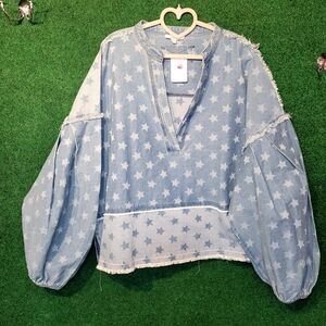 746 Oli & Hali Blue Star Patterned Women's Top